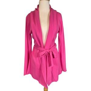 Lily McNeal 100% Cashmere Magenta Pink Belted Wrap Cardigan Sweater Size 3